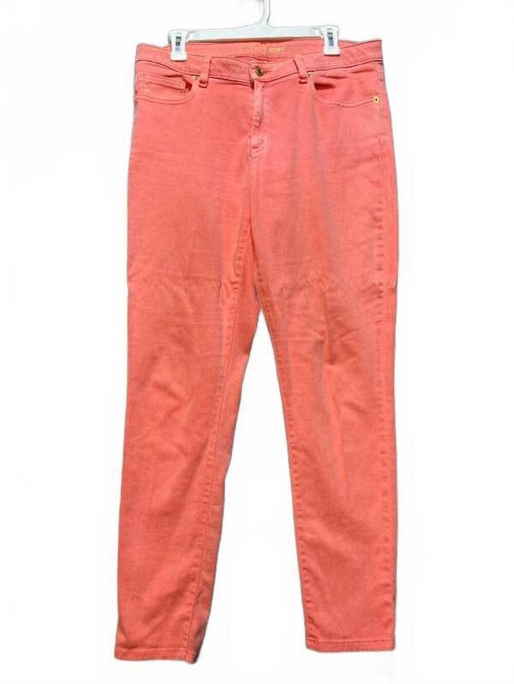 Michael Kors Izzy Skinny Jeans Coral Pink Stretch Denim Pants Size 12